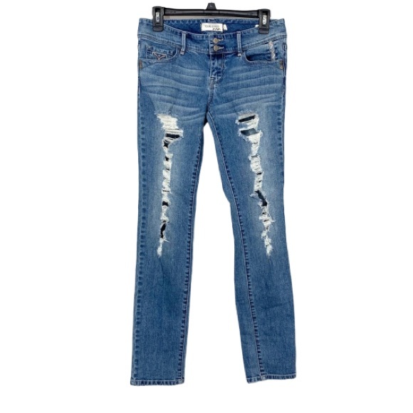 Young & Faded The Hipster Skinny Low Rise Distressed Light Blue Wash Jeans - Picture 1 of 16